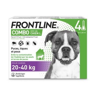 FRONTLINE Combo Chien L - 20 a 40 kg - 4 Pipettes - Puces tiques et poux