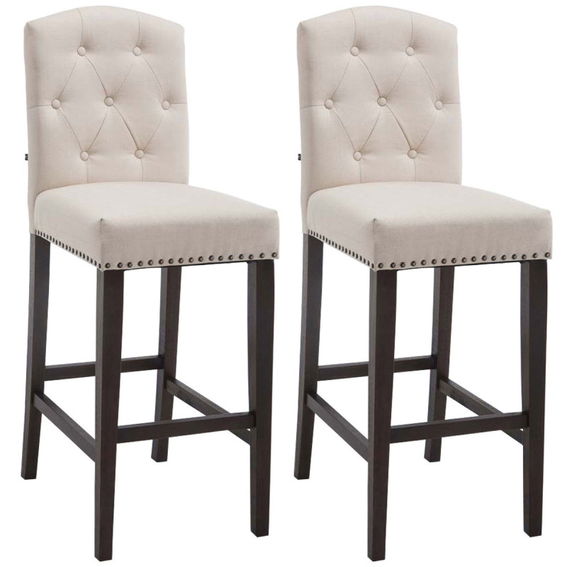 Lot de 2 tabourets de bar Louise en tissu antique crème