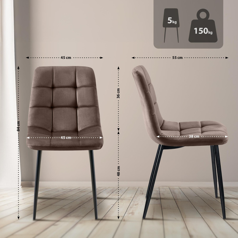 Ensemble de 4 chaises de salle à manger Tilde en velours marron