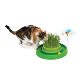 CAT IT Cuircuit 3 en 1 avec balle et jardiniere d'herbe a chats- ÿ 36 cm - Vert - Pour chat