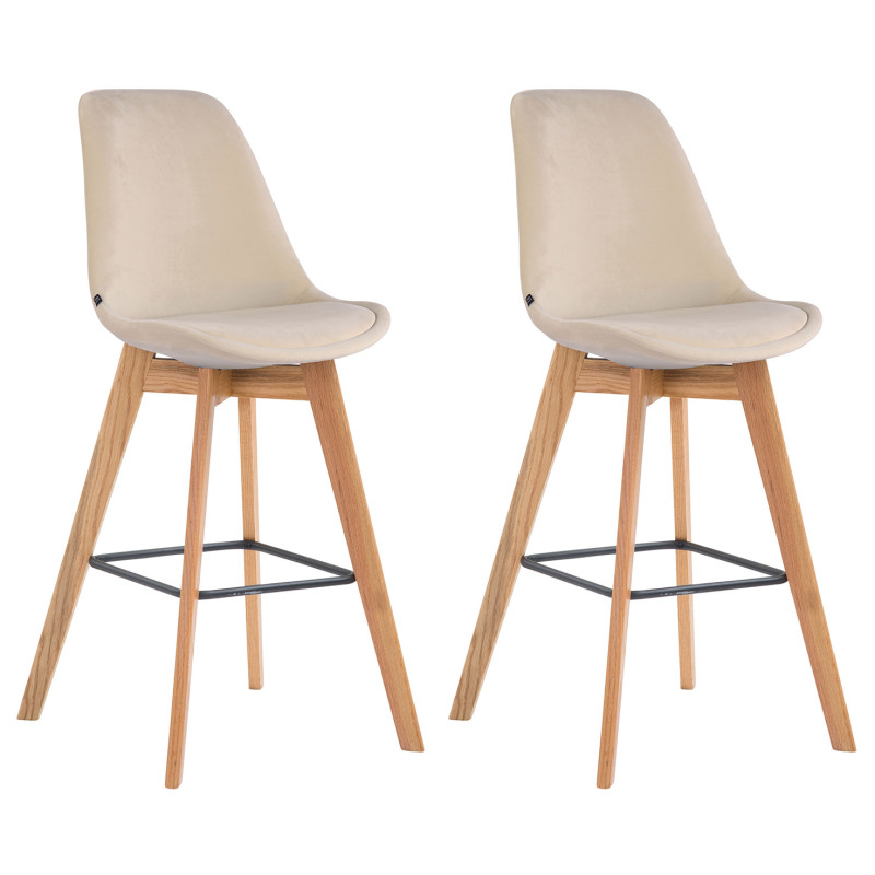 Lot de 2 tabourets de bar Metz velours natura crème