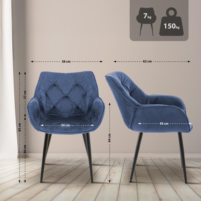 Lot de 4 chaises Tanna en velours bleu