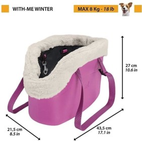 WITH ME Sac de transport avec fourrure pour chien noir 21,5 x 43,5 x 27cm