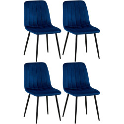 Ensemble de 4 chaises en velours bleu Dijon