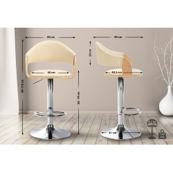 Tabouret de bar Nilse en cuir artificiel chromé nature/crème