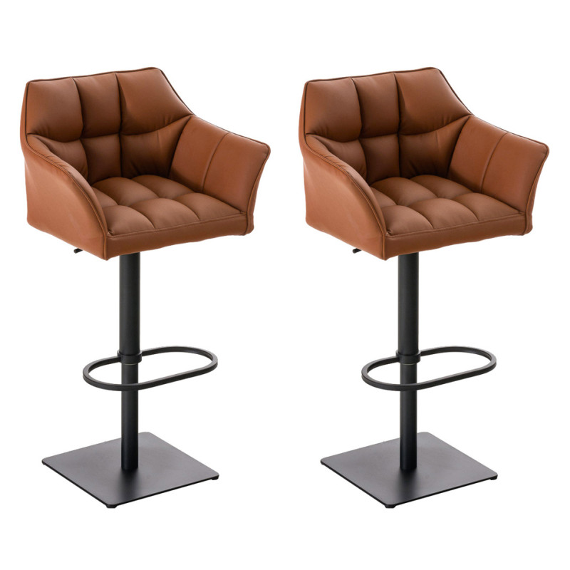 Lot de 2 tabourets de bar Damaso, simili cuir marron clair