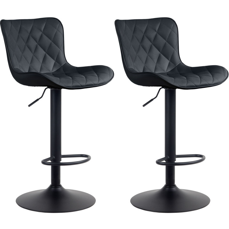 Lot de 2 tabourets de bar Emma en cuir artificiel noir