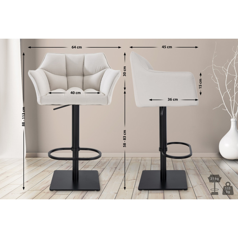 Lot de 2 tabourets de bar en tissu Damaso blanc