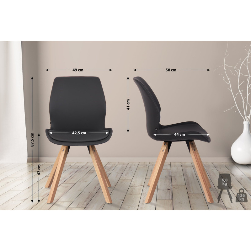 Lot de 2 chaises Luna, simili cuir noir