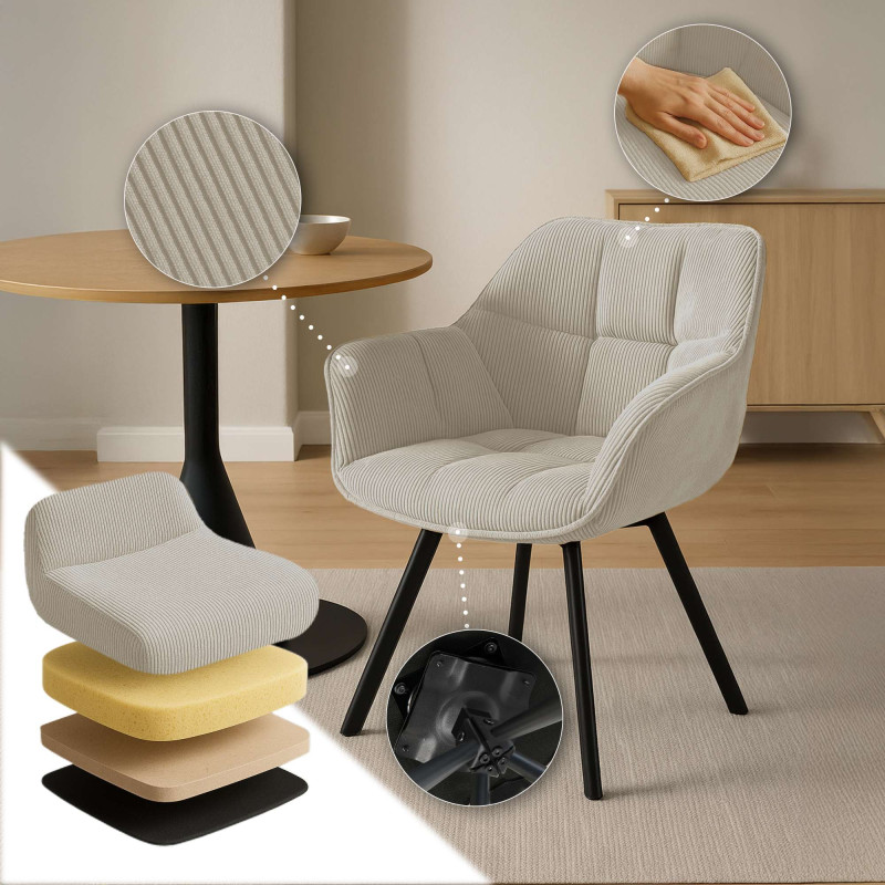 Chaise de salle à manger Jordi Cord crème