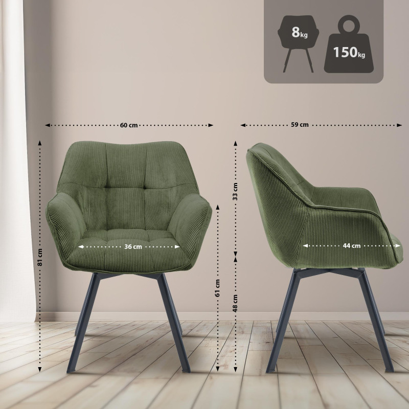 Chaise de salle à manger Jordi Cord verte