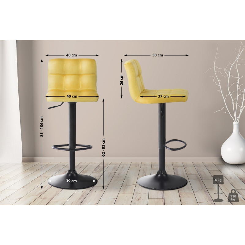 Tabouret de bar en velours Feni jaune