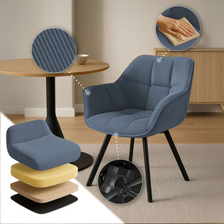 Chaise de salle à manger Jordi Cord, bleue