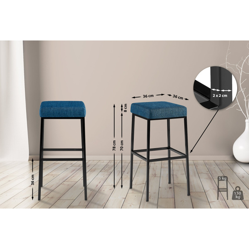 Tabouret de bar Montréal B80 en tissu bleu