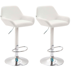 Lot de 2 tabourets de bar Braga simili cuir chromé blanc