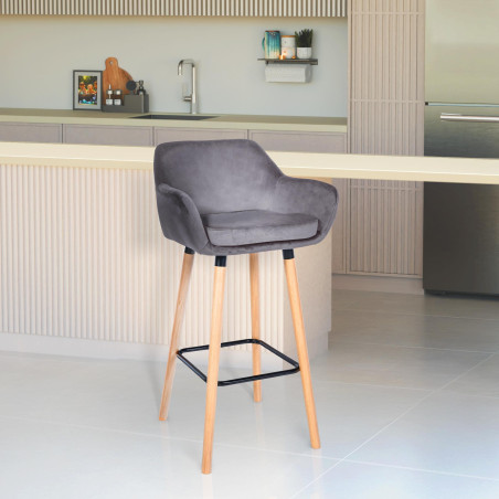 Tabouret de bar Grant velours gris