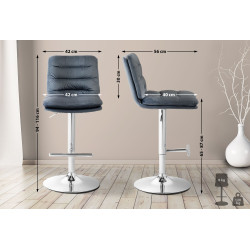 Tabouret de bar Damar en velours chromé gris foncé