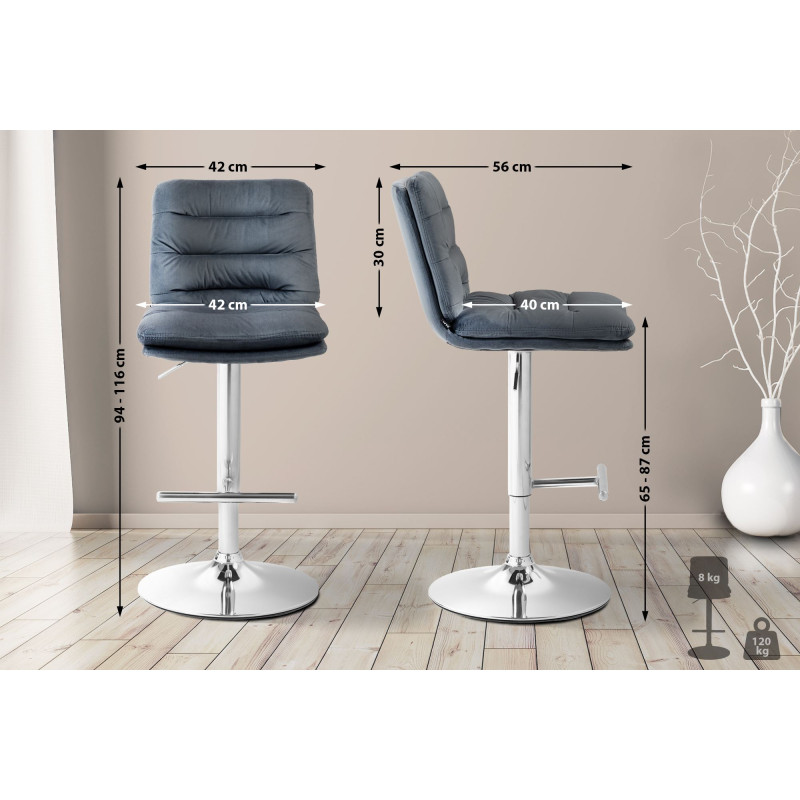 Tabouret de bar Damar en velours chromé gris foncé
