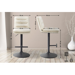Tabouret de bar Damar, simili cuir crème