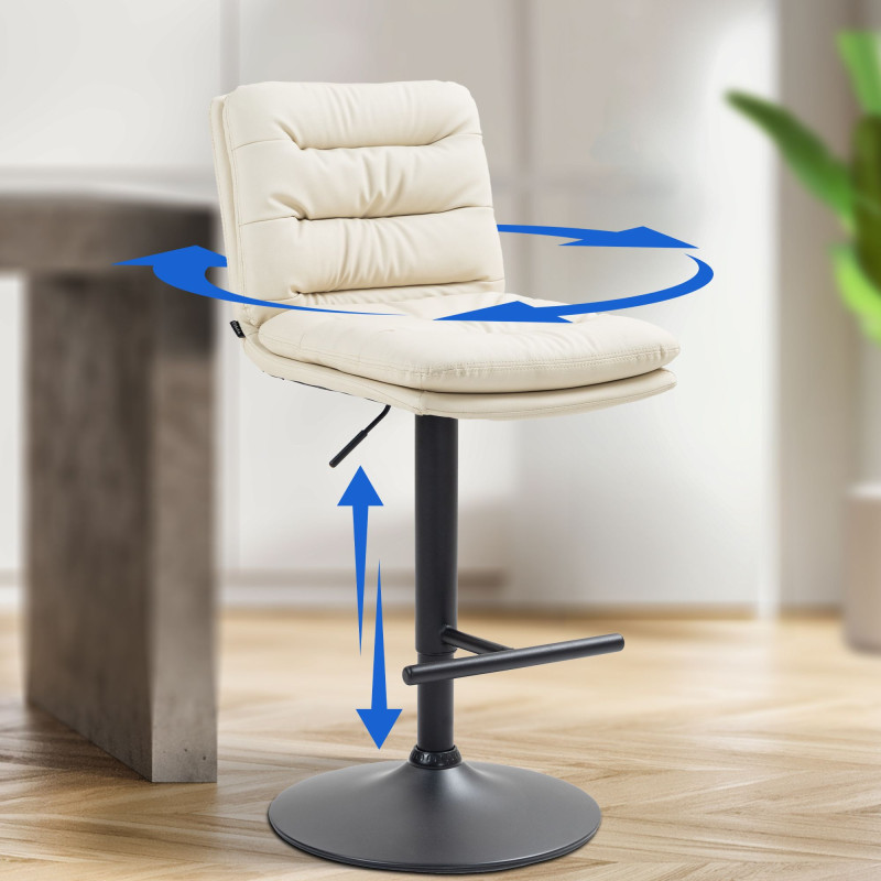 Tabouret de bar Damar, simili cuir crème