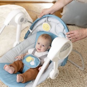 Ity by INGENUITY Sun Valley Canopy Portable Swing - Auvent, 2 jouets, siege inclinable 2 positions - Unisexe - 0-9 mois - Gris