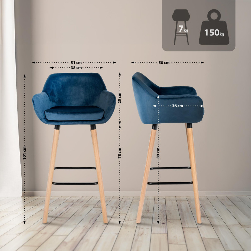Tabouret de bar Grant velours bleu