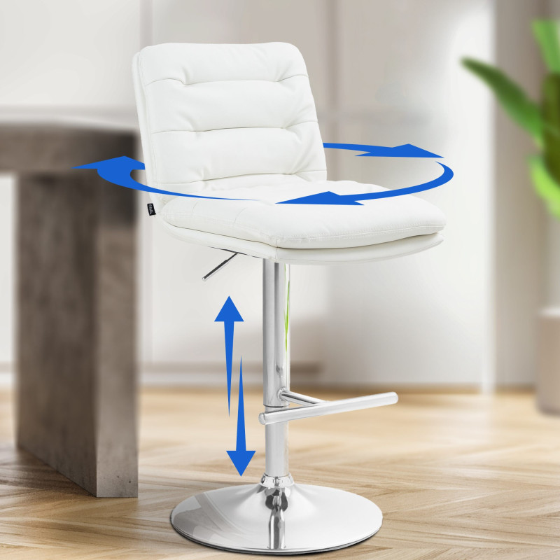 Tabouret de bar Damar, similicuir, chrome blanc