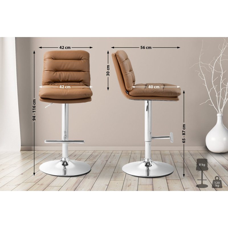 Tabouret de bar Damar, similicuir, chrome marron clair