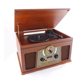 INOVALLEY RETRO10E-BTH-N - Chaîne Hi-fi rétro - Connectivité bluetooth, USB, Vinyles, CD, K7 audio, Radio FM, Aux-In - Bois viei