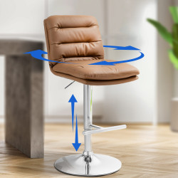 Tabouret de bar Damar, similicuir, chrome marron clair