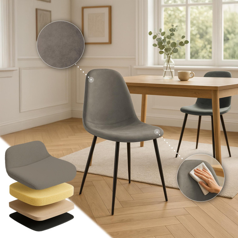 Lot de 4 chaises de salle à manger Napier, similicuir, gris foncé