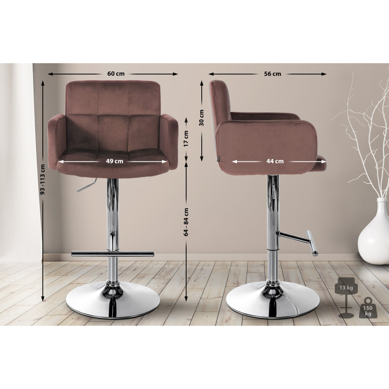 Tabouret de bar Los Angeles velours chrome brun