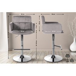 Tabouret de bar Los Angeles velours chrome gris