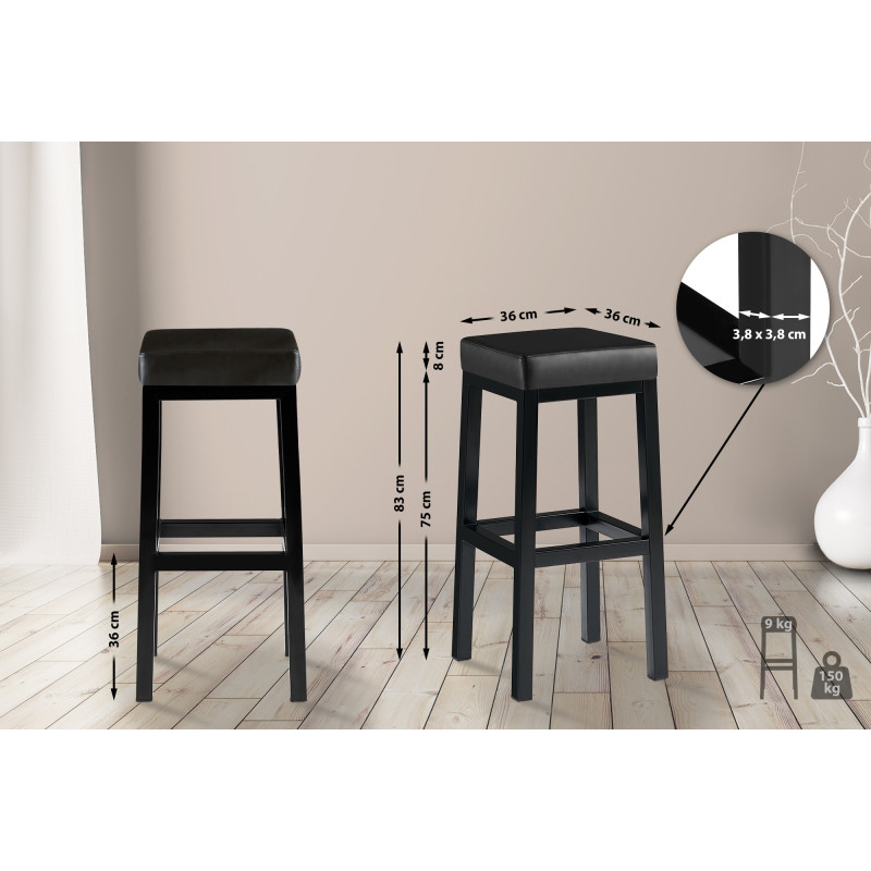 Tabouret de bar Taylor B85 en cuir artificiel noir