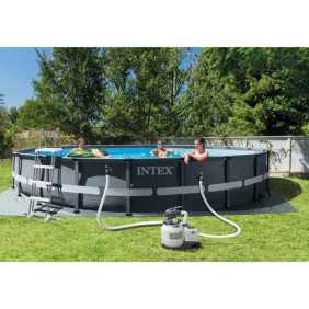 Kit Piscine hors sol tubulaire INTEX - Ultra XTR - 610 x 122 cm - Ronde (Filtre a sable, bâche, tapis de sol, échelle) - 26334GN