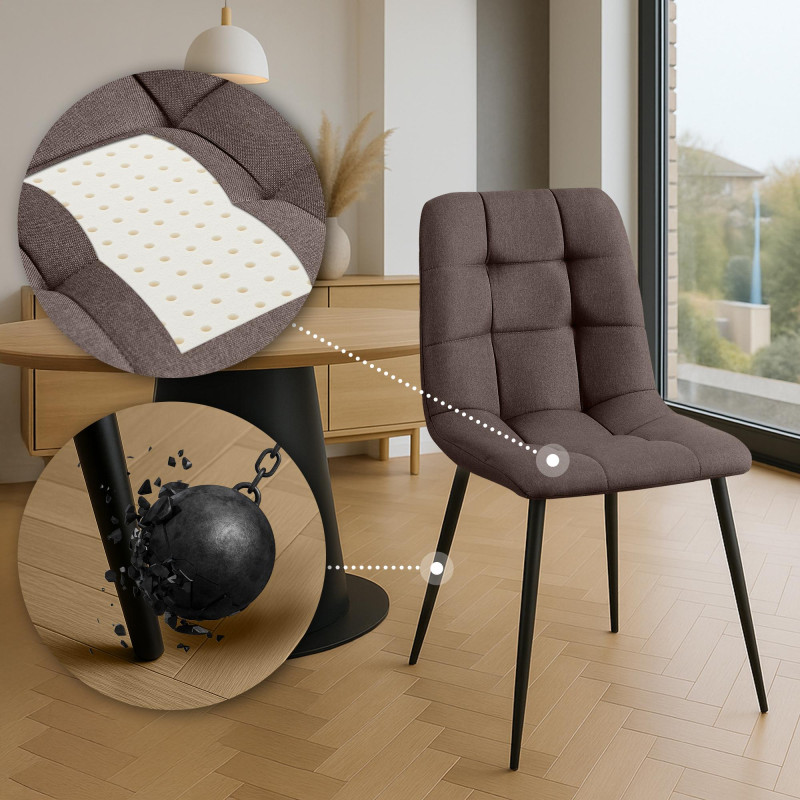 Lot de 4 chaises de salle à manger en tissu Antibes marron