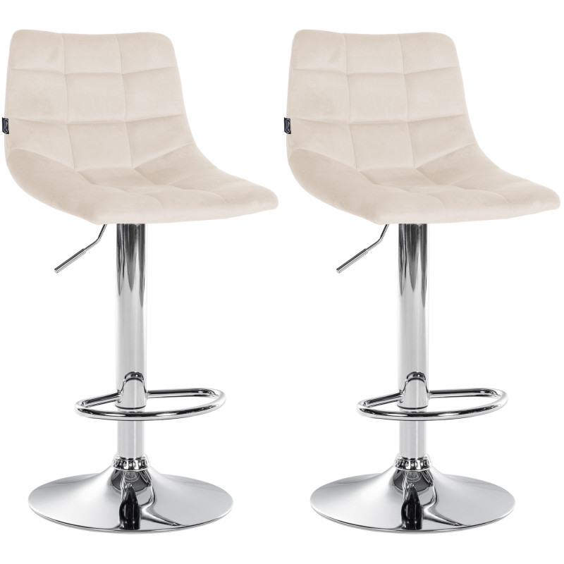 Lot de 2 tabourets de bar Jerry velours chromé crème