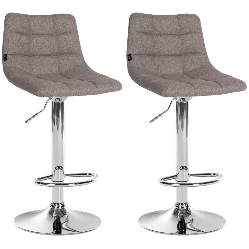 Lot de 2 tabourets de bar Jerry en tissu chromé gris