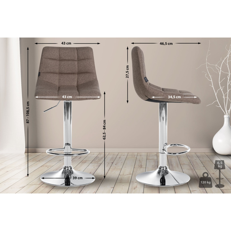 Lot de 2 tabourets de bar Jerry en tissu chromé taupe
