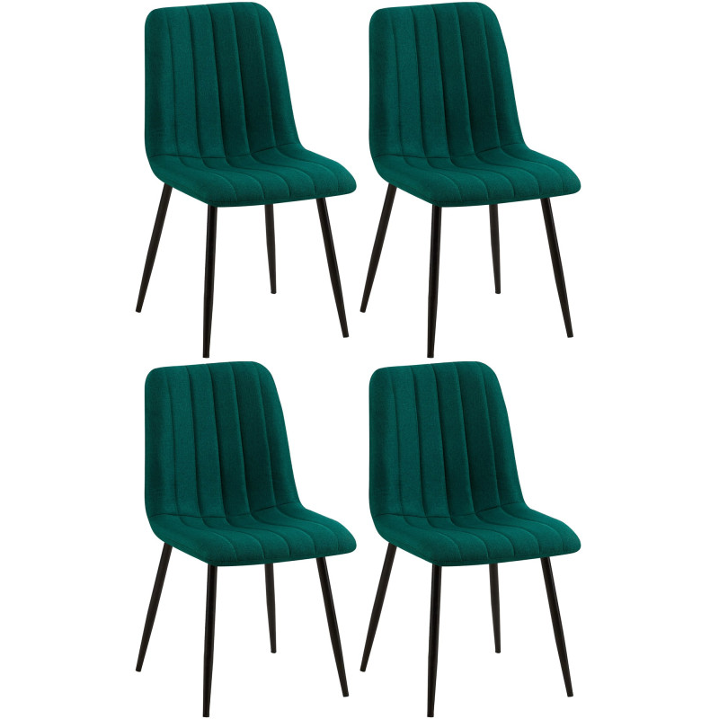 Lot de 4 chaises Dijon en tissu vert foncé