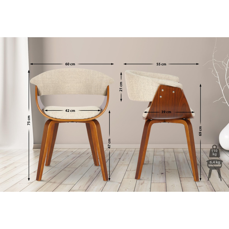 Lot de 2 chaises Bruce, tissu noyer/crème
