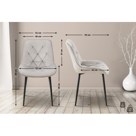 Chaise de salle à manger Wallace, velours gris