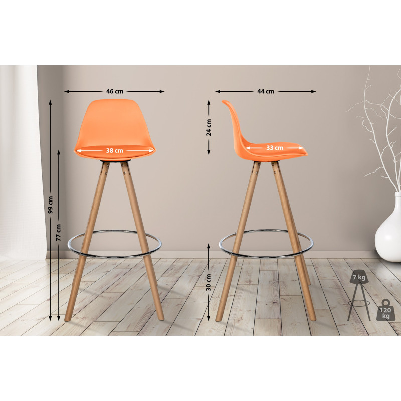 Tabouret de bar Corbin en cuir artificiel rond nature orange