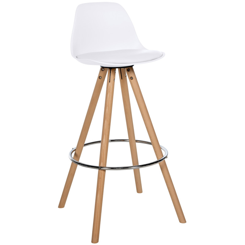Tabouret de bar Corbin en cuir artificiel rond nature blanc