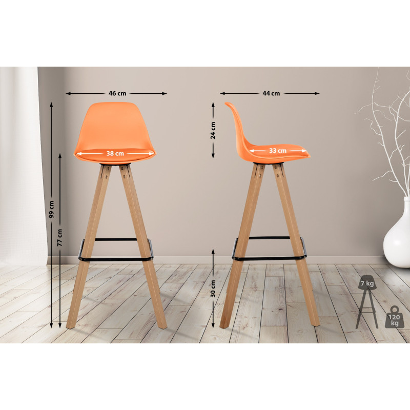 Tabouret de bar Corbin simili cuir carré nature orange