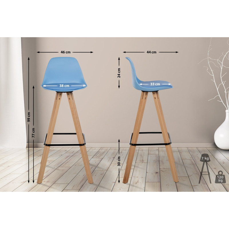 Tabouret de bar Corbin simili cuir carré nature bleu