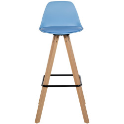 Tabouret de bar Corbin simili cuir carré nature bleu