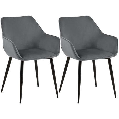 Lot de 2 chaises de salle à manger Vessa en velours gris foncé