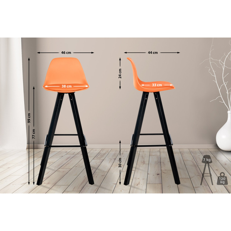 Tabouret de bar Corbin simili cuir carré orange