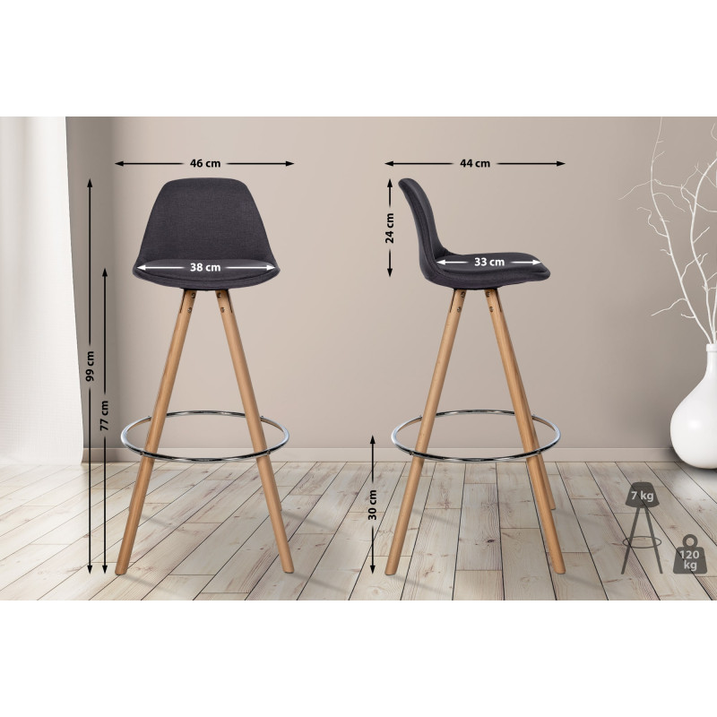 Tabouret de bar Corbin tissu rond nature gris foncé